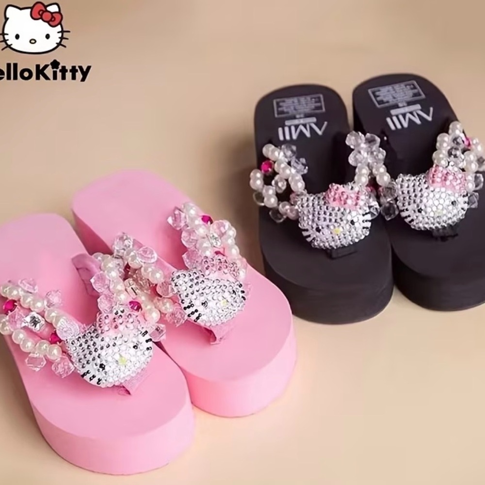 Hello Kitty Jeweled Platform Flip Flops - Black